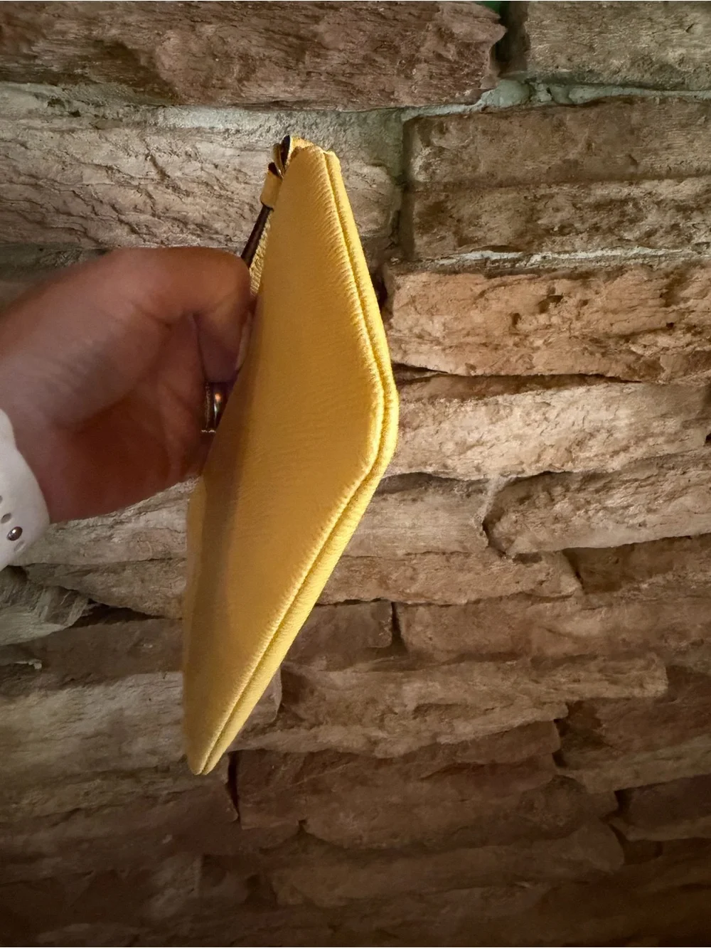 Coach Yellow Leather Zip Wristlet Clutch Wallet with Detachable Strap